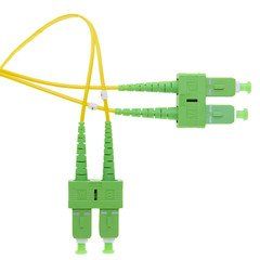 SC/APC OS2 Duplex Fiber Optic Patch Cord, OFNR, Singlemode 9/125, Yellow Jacket, Green Connector, 2 meter (6.6 ft)