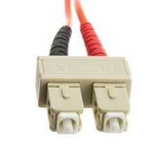 SC/UPC OM2 Duplex 2.0mm Fiber Optic Patch Cord, OFNR, Multimode 50/125, Orange Jacket, Beige Connector, Red/Black Boots, 2 meter (6.6 ft)