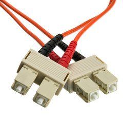 SC/UPC OM1 Duplex 2.0mm Fiber Optic Patch Cord, OFNR, Multimode 62.5/125, Orange Jacket, Beige Connector, 2 meter (6.6 ft)