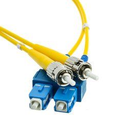 SC/UPC to ST/UPC OS2 Duplex 2.0mm Fiber Optic Patch Cord, OFNR, Singlemode 9/125, Yellow Jacket, Blue SC Connector, 7 meter (22.9 ft)