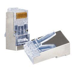Simply45 Shielded Cat5e RJ45 Crimp Connectors, internal ground, Solid 24AWG/Stranded 28-26AWG, Blue Tint, Jar 50 pieces