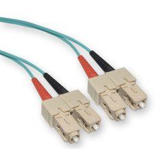 SC/UPC OM3 Duplex 2.0mm Fiber Optic Patch Cord, OFNR, Multimode 50/125, Aqua Jacket, Beige Connector, 1 meter (3.3 ft)