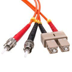SC/UPC to ST/UPC OM2 Duplex 2.0mm Fiber Optic Patch Cord, OFNR, Multimode 50/125, Orange Jacket, Beige SC Connector, Red/Black Boot, 1 meter (3.3 ft)