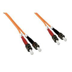 ST/UPC OM2 Duplex 2.0mm Fiber Optic Patch Cord, OFNR, Multimode 50/125, Orange Jacket, Red/Black Boot, 1 meter (3.3 ft)