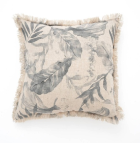 Linen Printed Cushion With Fringes  Brown (Option: Gray)