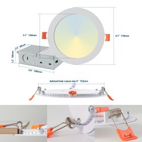 6 Inch LED Recessed Ceiling Lights, 12-Pack Ultra-Thin With Junction Box, 5 Color Temperature Options 2700K-5000K, 12W 1080LM Dimmable Canless Do (Option: 6Inch)