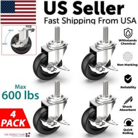 4x 3 Inch Rubber Casters Heavy Duty Safety Brake Wheels For Wire Shelving Rack (Option: Default Title)