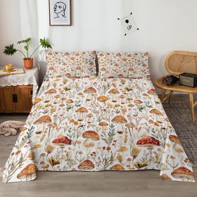 4 Pcs Of Forest Mushroom Natural Style Printed Series Beds, 1 Bedsheet, 1 Bed Sheet, And 2 Pillowcases Bedding, Suitable For All Seasons (Option: Twin-White)