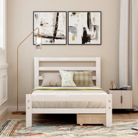 Wood platform bed with two drawers, twin (Color: White)