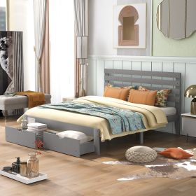 Queen Size Platform Bed with Drawers, Gray (Color: gray)