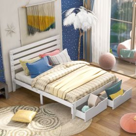 Queen Size Platform Bed with Drawers, Gray (Color: White)