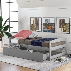 Twin size platform bed, with two drawers (Color: gray)
