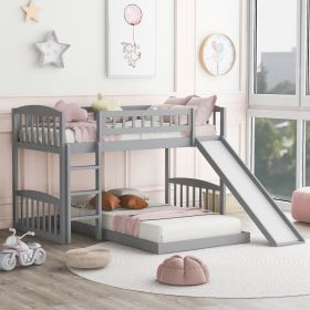 Twin Over Twin Bunk Bed with Slide and Ladder (Color: gray)