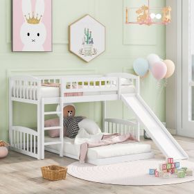 Twin Over Twin Bunk Bed with Slide and Ladder (Color: White)
