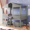 Twin Size Low Loft Wood House Bed with Two Drawers