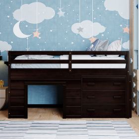Twin Size Loft Bed with Cabinet and Shelf (Color: Espresso)