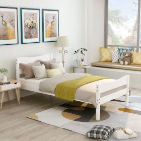 Twin Size Wood Platform Bed with Headboard and Wooden Slat Support (Color: White)