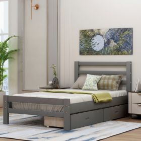 Wood platform bed with two drawers, twin (Color: gray)