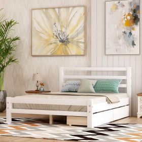 Wood platform bed with two drawers, (Color: White)
