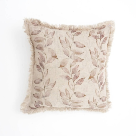 Linen Printed Cushion With Fringes  Brown (Option: Brown)