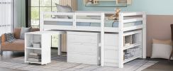 Low Study Full Loft Bed with Cabinet ; Shelves and Rolling Portable Desk ; Multiple Functions Bed