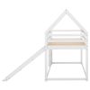 Twin over Twin Low Bunk Bed, House Bed with Ladder , White