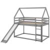 Twin over Twin Low Bunk Bed, House Bed with Ladder , White