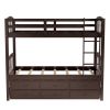 Twin over Twin Wood Bunk Bed with Trundle and Drawers,White