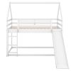 Twin over Twin Low Bunk Bed, House Bed with Ladder , White
