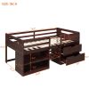 Twin size Loft Bed with Two Shelves and Two drawers