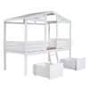 Twin Size Low Loft Wood House Bed with Two Drawers