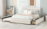 Queen Upholstered Platform Bed with Twin Size Trundle and Two Drawers