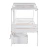 Twin Size Low Loft Wood House Bed with Two Drawers