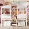 Twin Size Low Loft Wood House Bed with Two Drawers