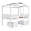 Twin Size Low Loft Wood House Bed with Two Drawers