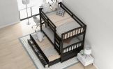 Twin over Twin Wood Bunk Bed with Trundle and Drawers,White