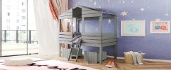 Twin Size Low Loft Wood House Bed with Two Drawers