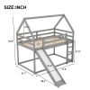 Twin over Twin Low Bunk Bed, House Bed with Ladder , White