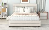 Queen Upholstered Platform Bed with Twin Size Trundle and Two Drawers