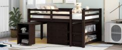Low Study Full Loft Bed with Cabinet ; Shelves and Rolling Portable Desk ; Multiple Functions Bed