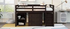 Low Study Full Loft Bed with Cabinet ; Shelves and Rolling Portable Desk ; Multiple Functions Bed