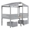 Twin Size Low Loft Wood House Bed with Two Drawers