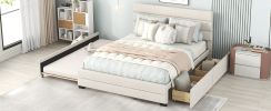 Queen Upholstered Platform Bed with Twin Size Trundle and Two Drawers