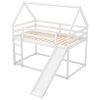 Twin over Twin Low Bunk Bed, House Bed with Ladder , White