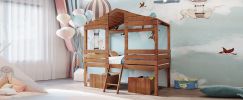 Twin Size Low Loft Wood House Bed with Two Drawers