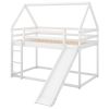 Twin over Twin Low Bunk Bed, House Bed with Ladder , White