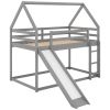 Twin over Twin Low Bunk Bed, House Bed with Ladder , White