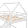 Twin over Twin Low Bunk Bed, House Bed with Ladder , White