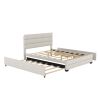 Queen Upholstered Platform Bed with Twin Size Trundle and Two Drawers