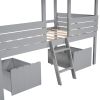 Twin Size Low Loft Wood House Bed with Two Drawers